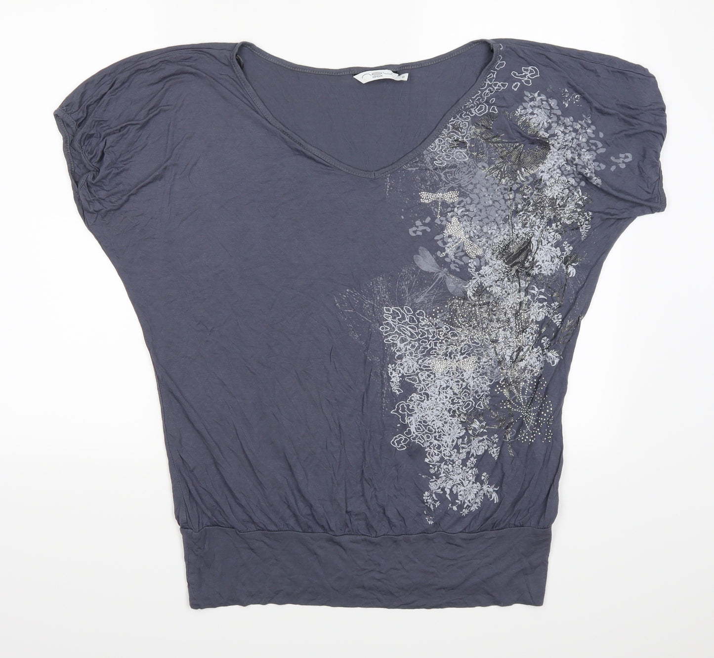 New Look Womens Blue Floral  Basic T-Shirt Size 12  - Dragonfly