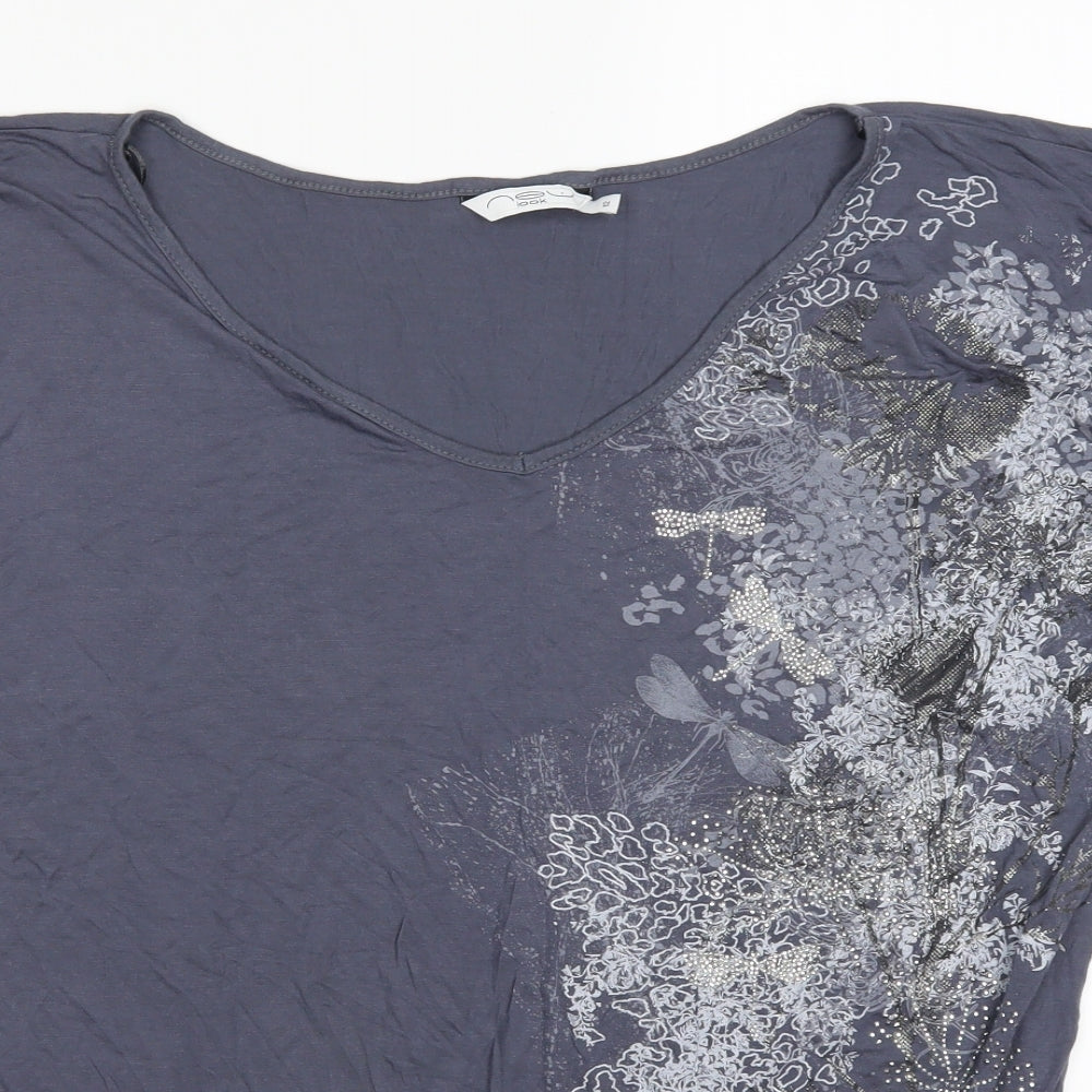 New Look Womens Blue Floral  Basic T-Shirt Size 12  - Dragonfly