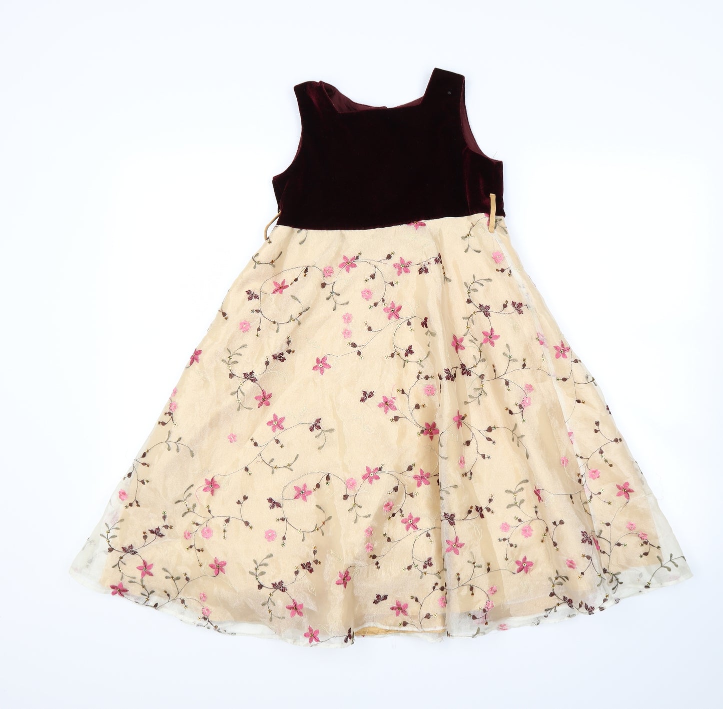 Dress to` Girls Beige Floral  Fit & Flare  Size 6-7 Years