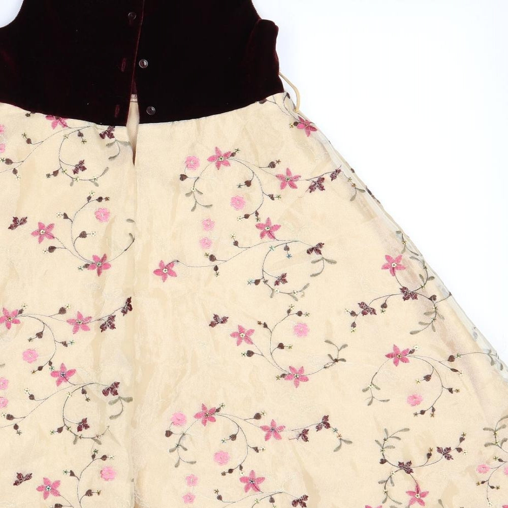 Dress to` Girls Beige Floral  Fit & Flare  Size 6-7 Years