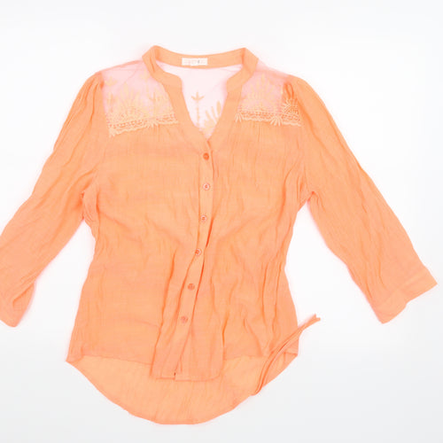 MINE Womens Orange Floral  Basic Button-Up Size M