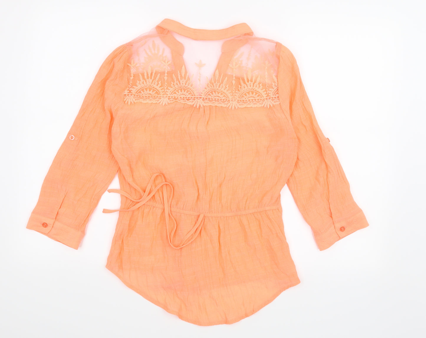 MINE Womens Orange Floral  Basic Button-Up Size M