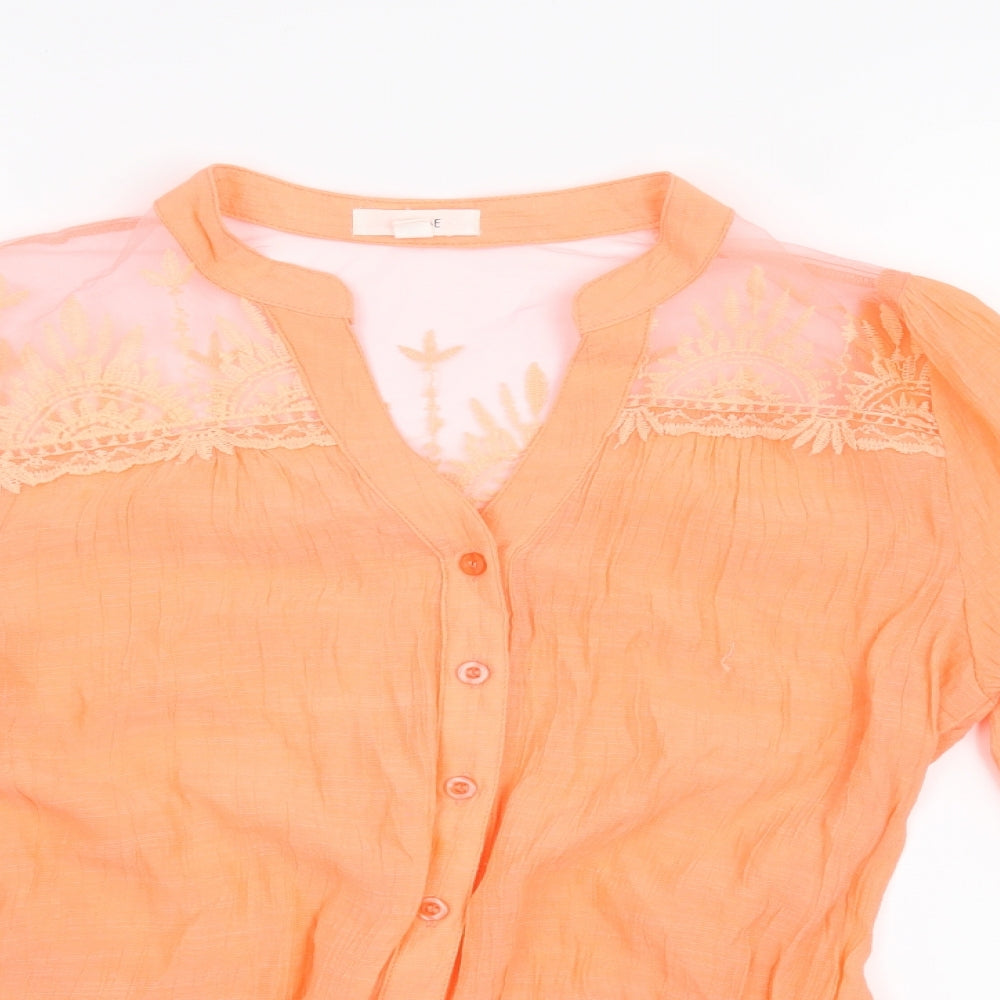 MINE Womens Orange Floral  Basic Button-Up Size M