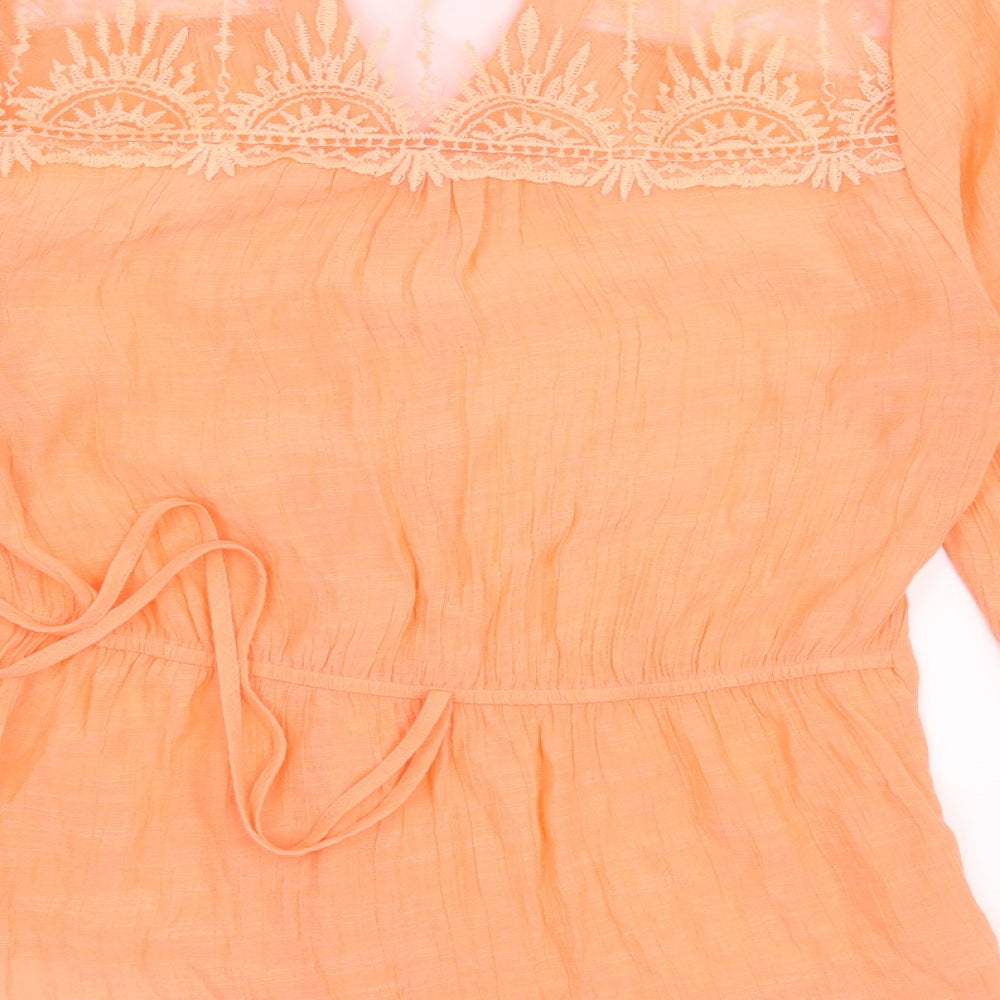 MINE Womens Orange Floral  Basic Button-Up Size M