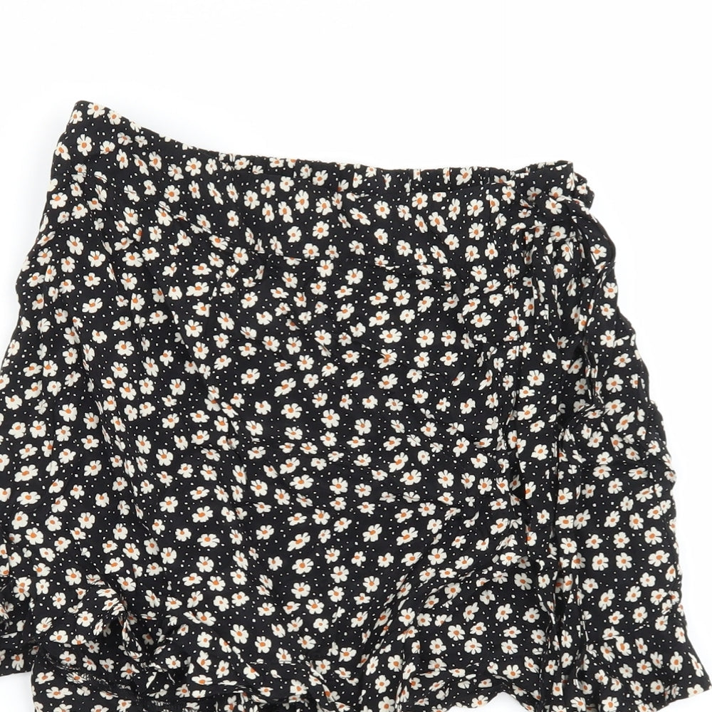 Primark Womens Black Floral  A-Line Skort Size 8