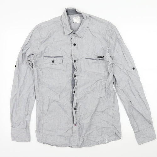 Crafted Mens Black Striped   Button-Up Size M
