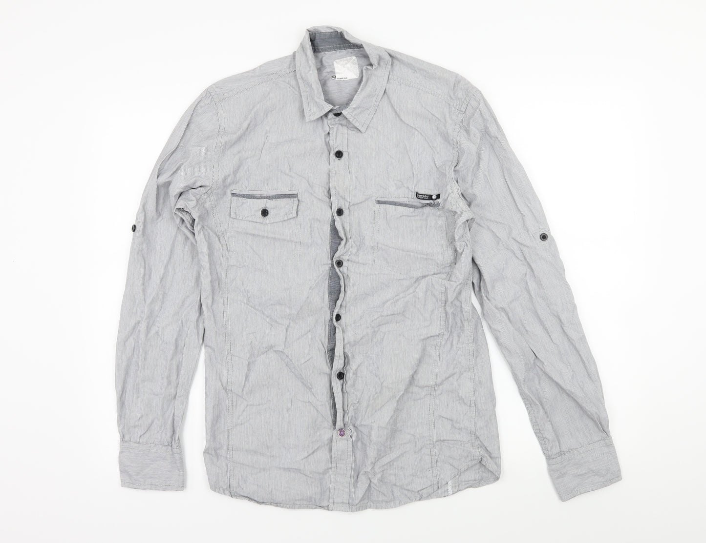 Crafted Mens Black Striped   Button-Up Size M