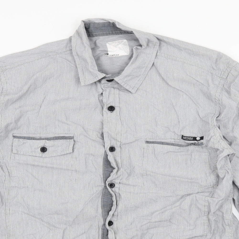 Crafted Mens Black Striped   Button-Up Size M