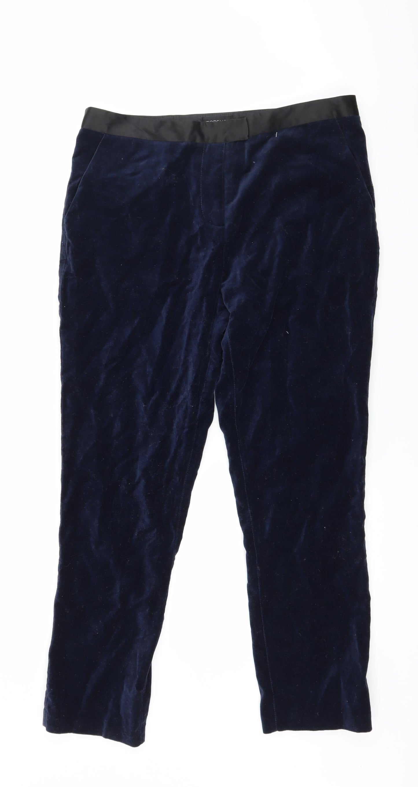Topshop Womens Blue  Velvet Trousers  Size 12 L26 in