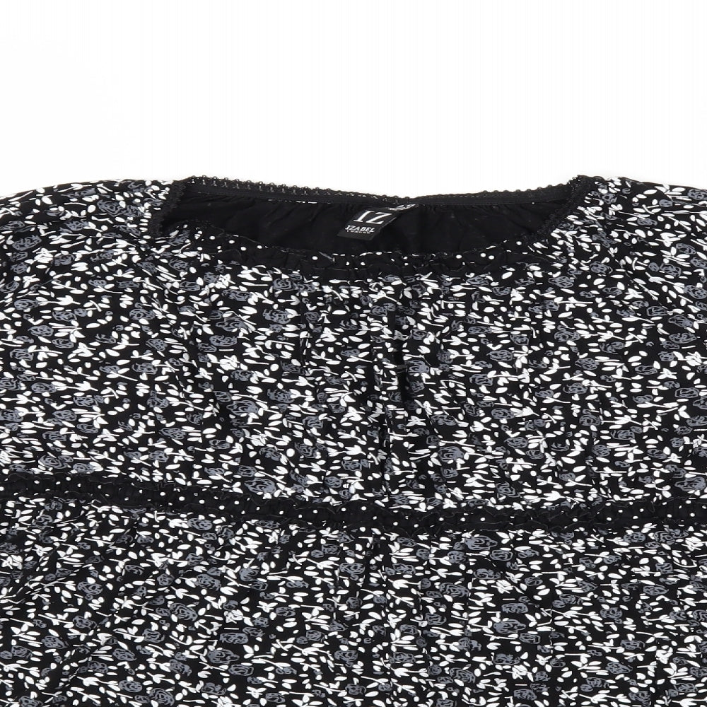 Izabelle Womens Black Floral  Basic T-Shirt Size 18