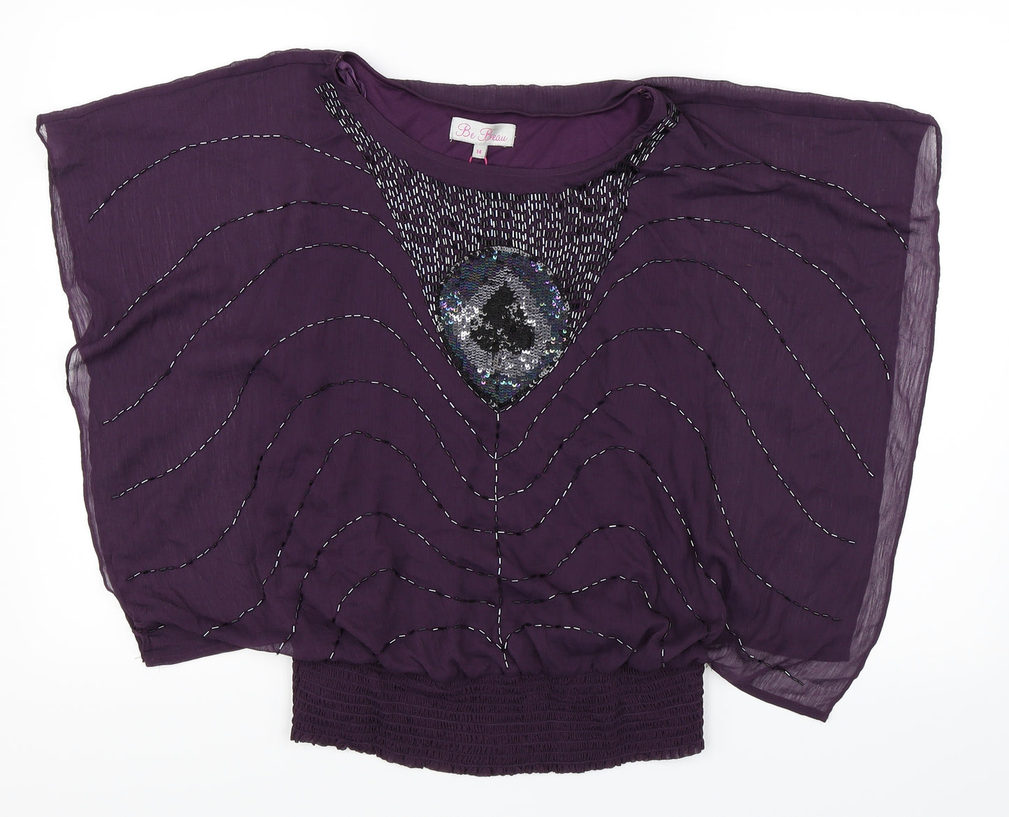 Be Beau Womens Purple   Basic Blouse Size 14  - Batwing Elasticated Waist