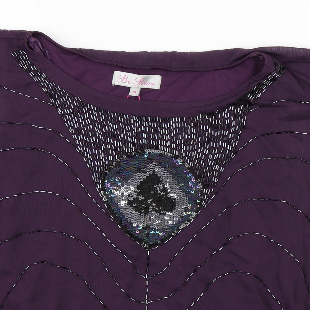Be Beau Womens Purple   Basic Blouse Size 14  - Batwing Elasticated Waist