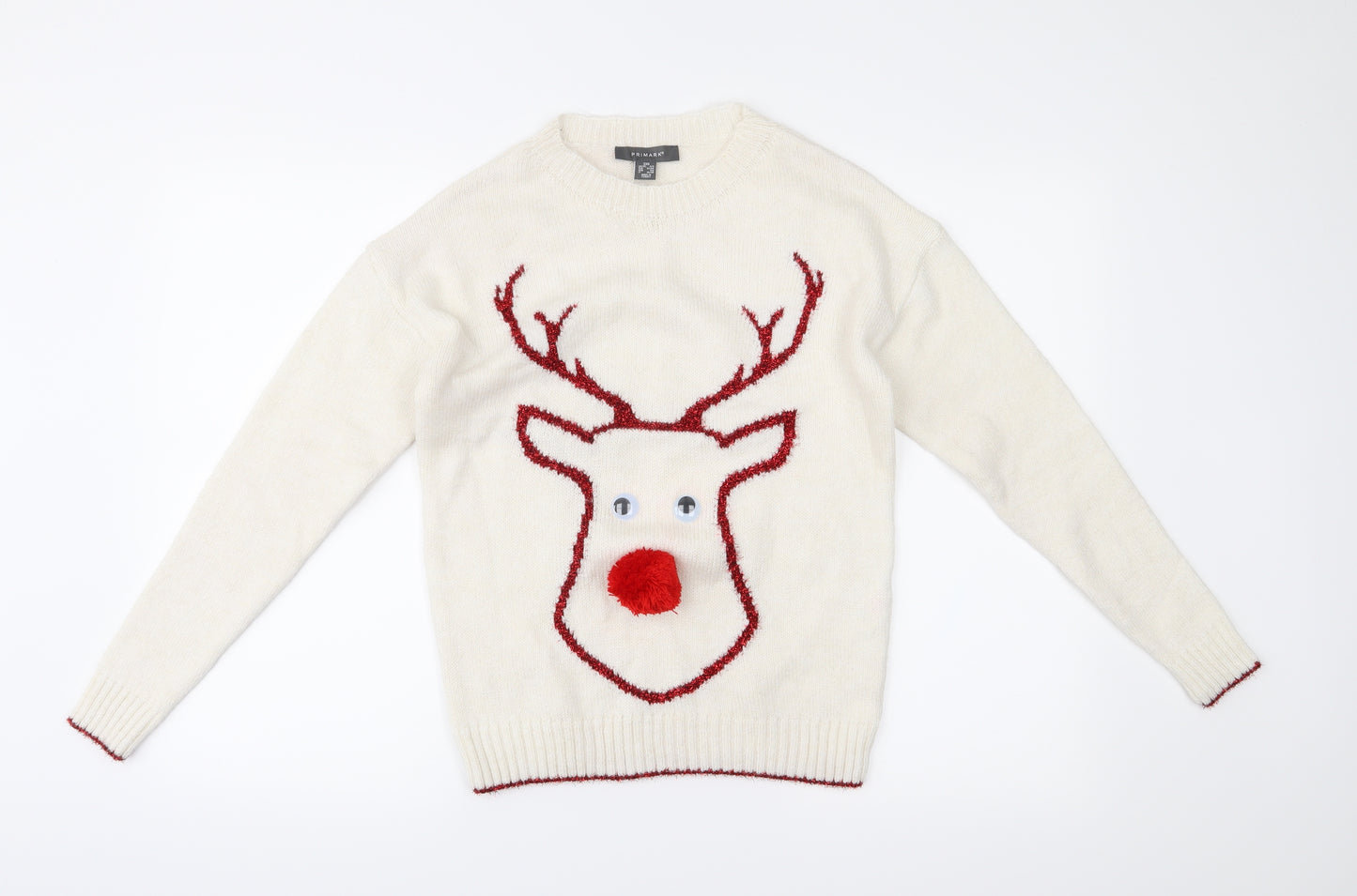 Primark Womens White   Pullover Jumper Size 4  - Christmas