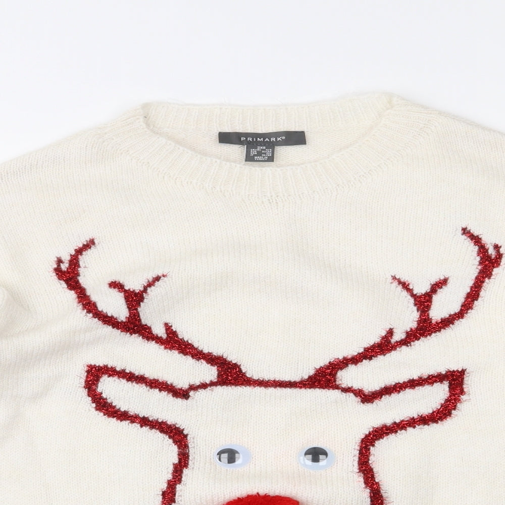 Primark Womens White   Pullover Jumper Size 4  - Christmas