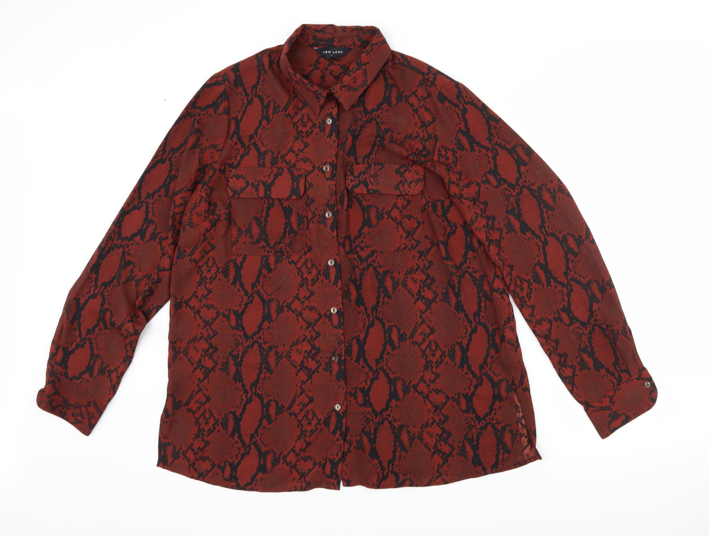 New Look Womens Brown Animal Print  Basic Button-Up Size 16