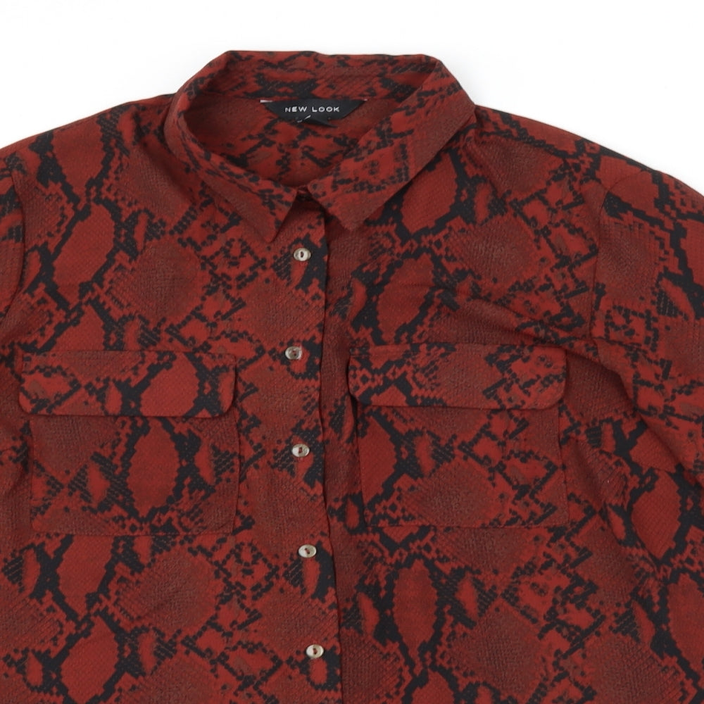 New Look Womens Brown Animal Print  Basic Button-Up Size 16