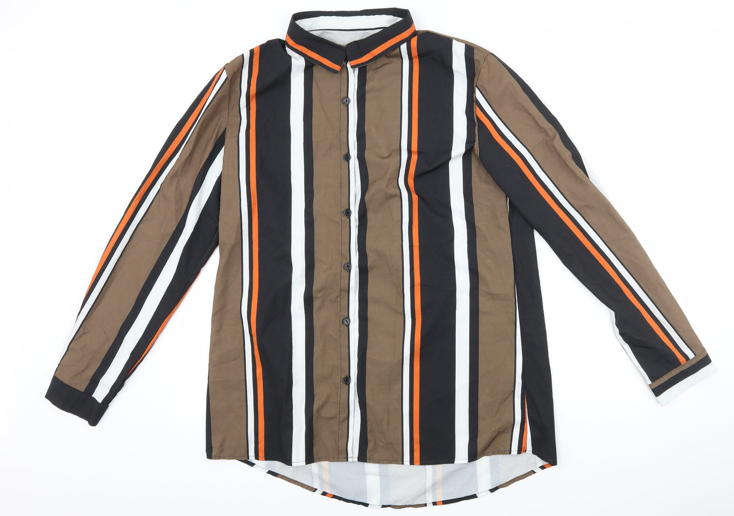 Preworn Womens Brown Striped  Basic Button-Up Size L