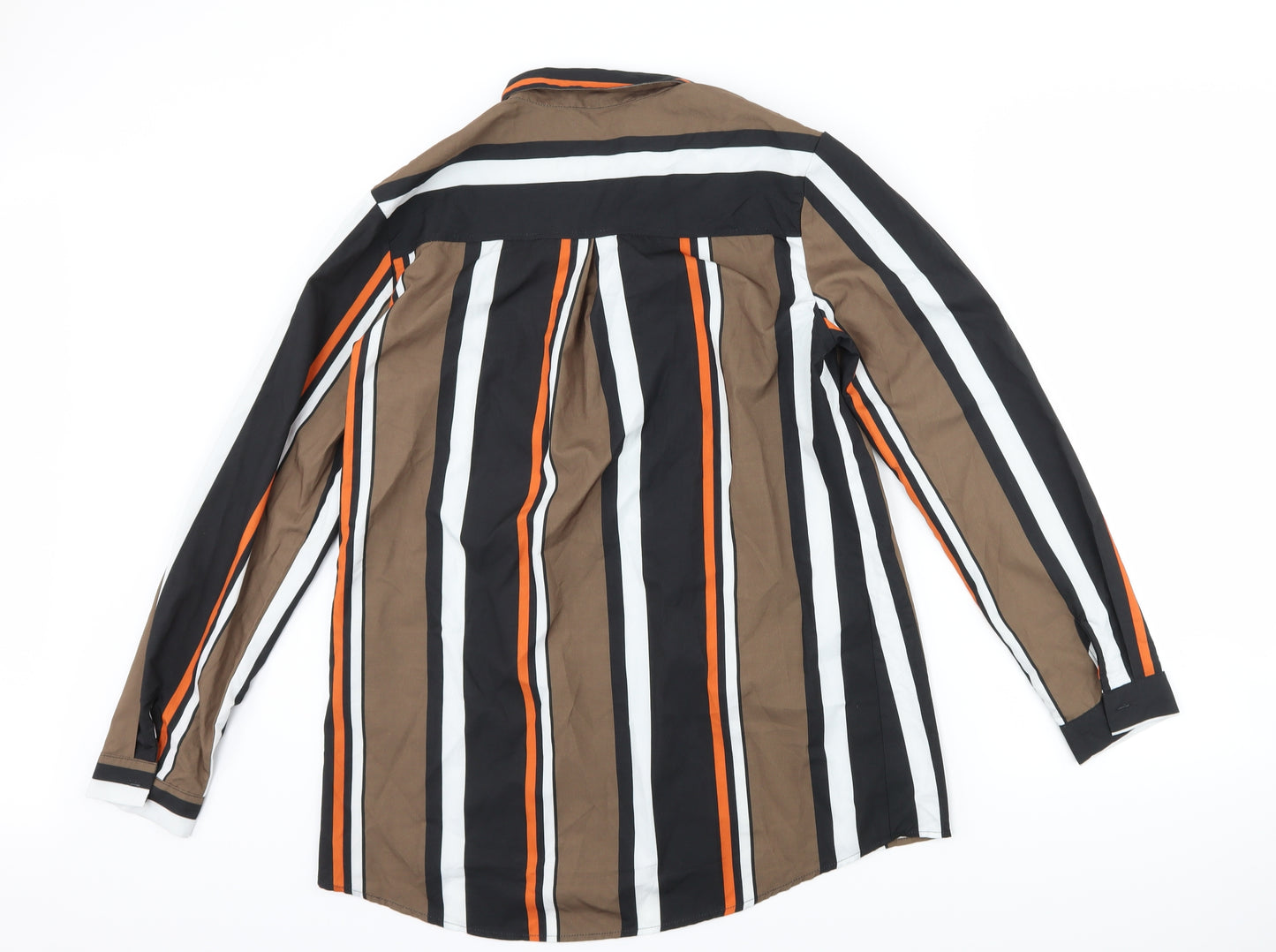 Preworn Womens Brown Striped  Basic Button-Up Size L