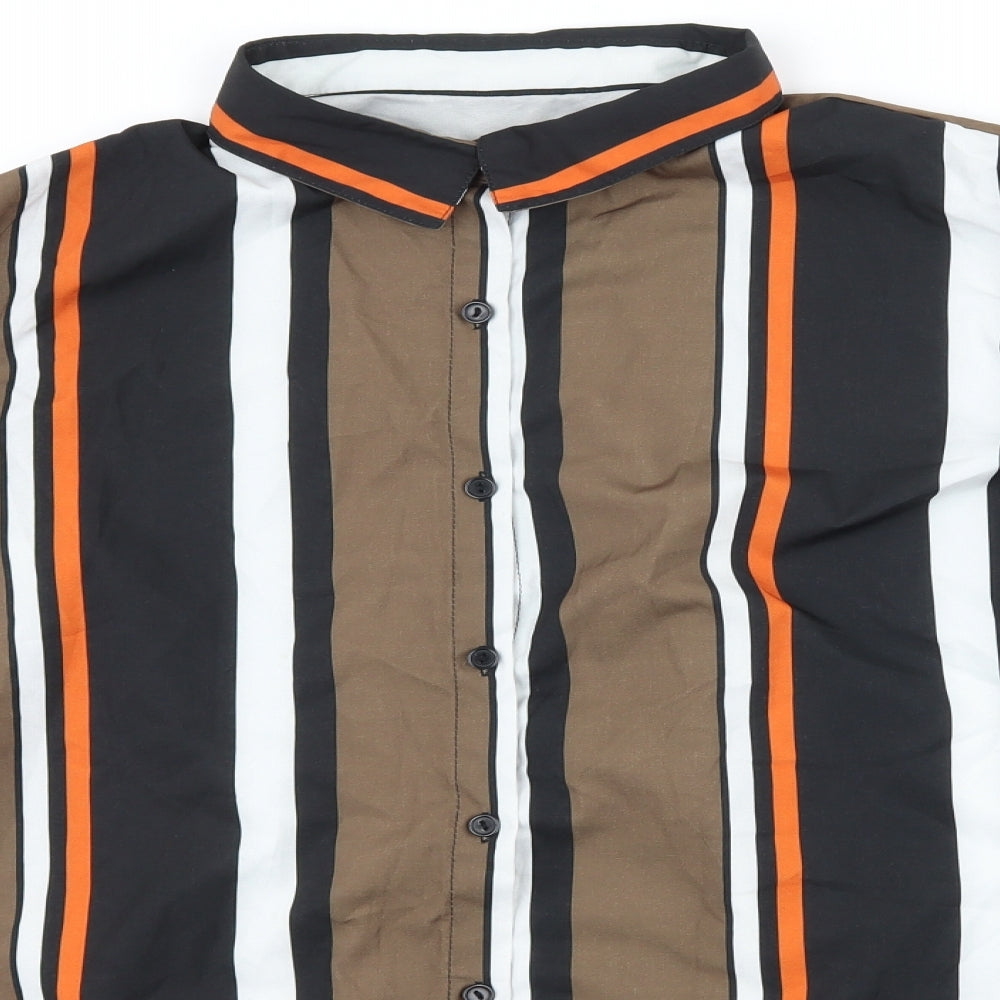 Preworn Womens Brown Striped  Basic Button-Up Size L