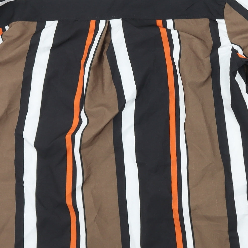 Preworn Womens Brown Striped  Basic Button-Up Size L