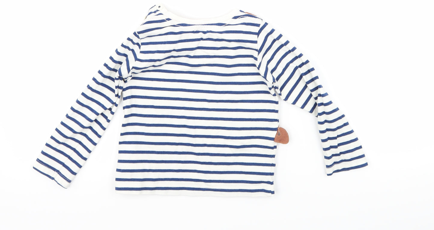 John Lewis Girls White Striped  Basic T-Shirt Size 12-18 Months  - animals