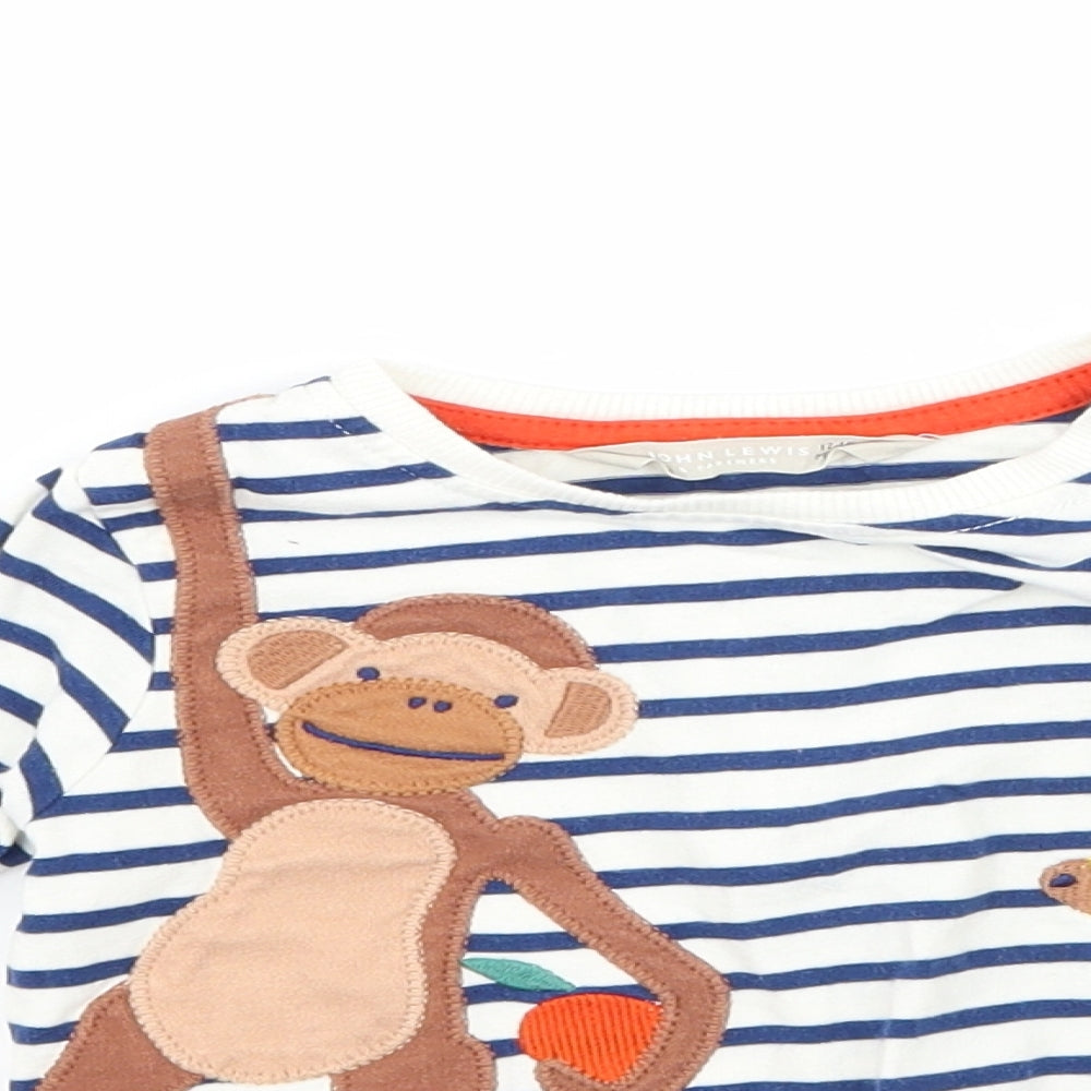 John Lewis Girls White Striped  Basic T-Shirt Size 12-18 Months  - animals