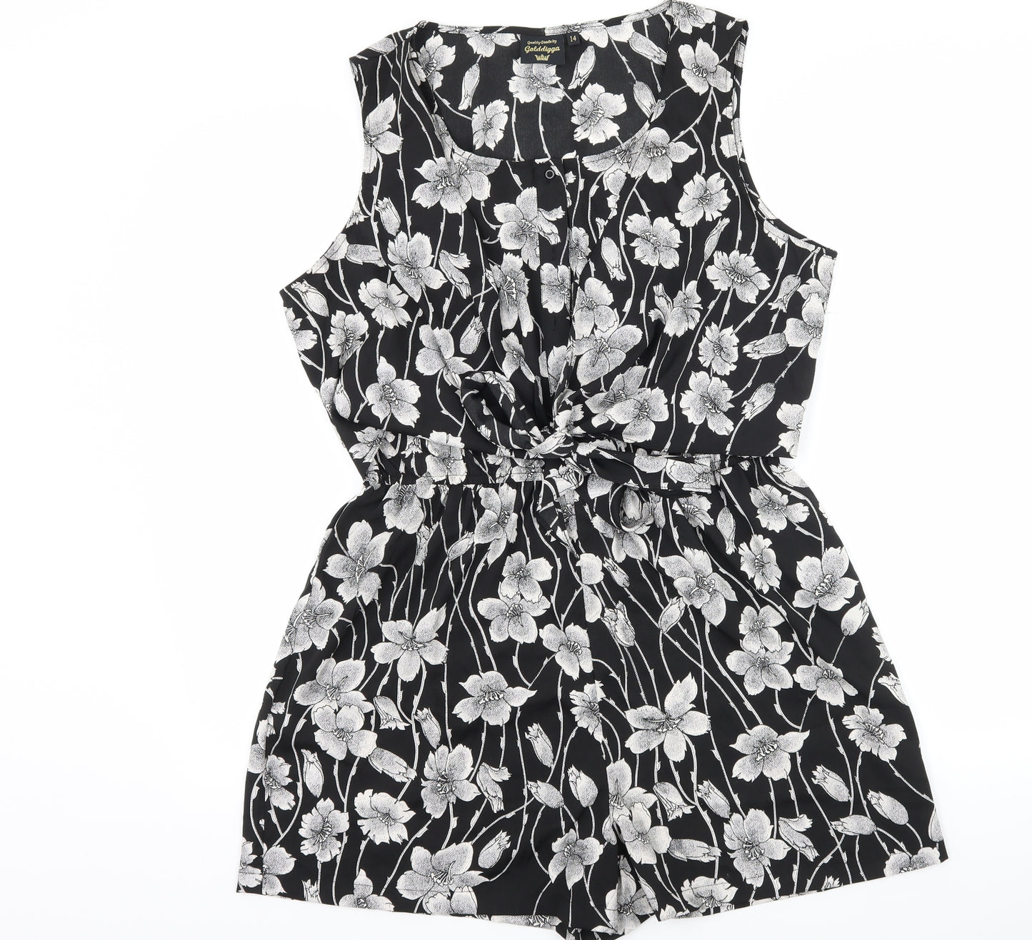 Golddigga Womens Black Floral  Playsuit One-Piece Size 14