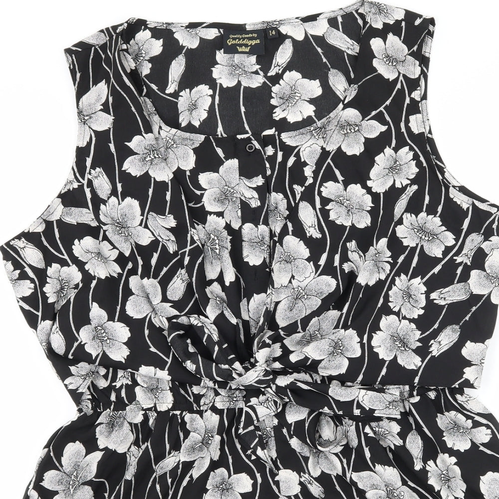 Golddigga Womens Black Floral  Playsuit One-Piece Size 14