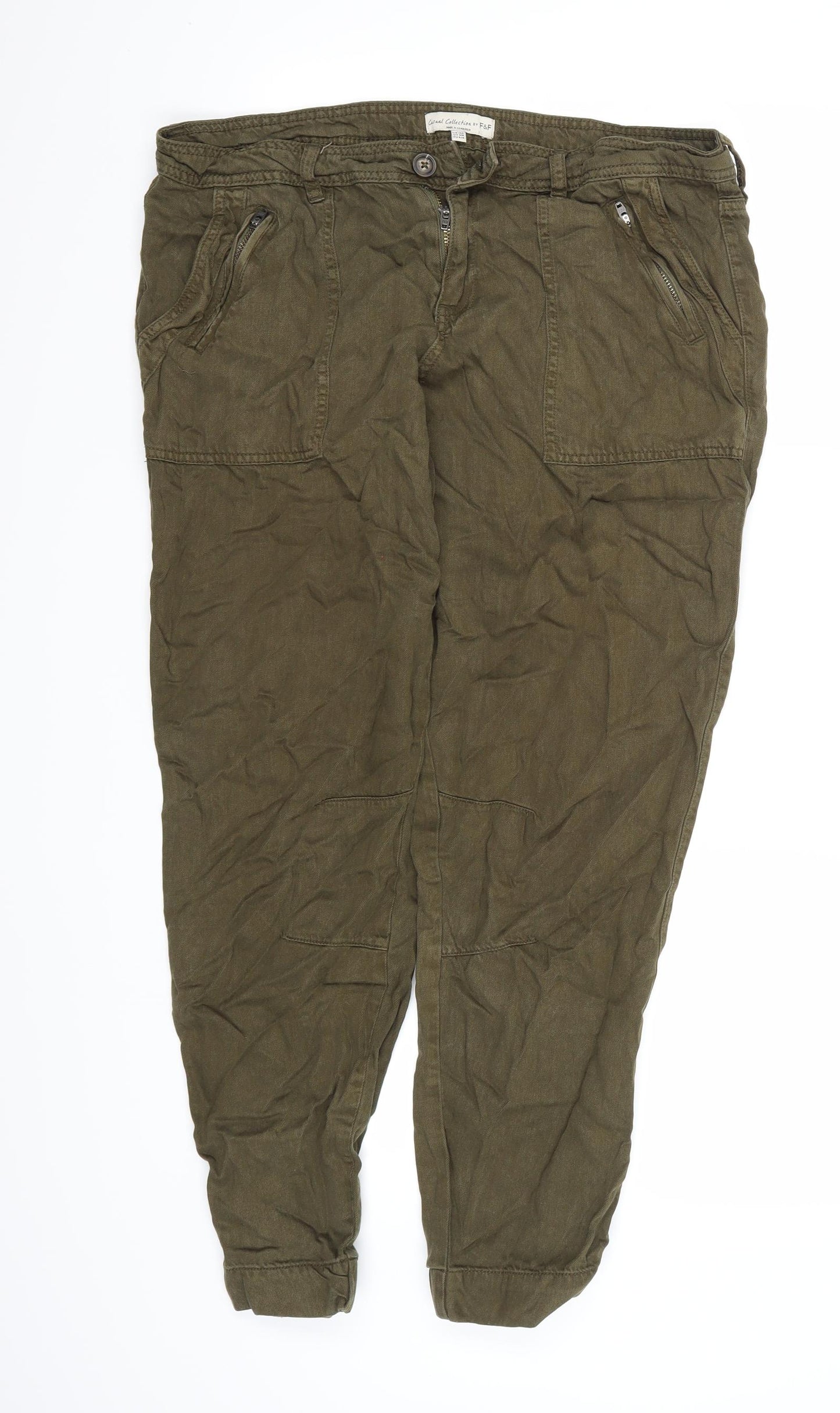 F&F Womens Green  Denim Cargo Trousers Size 14 L26 in