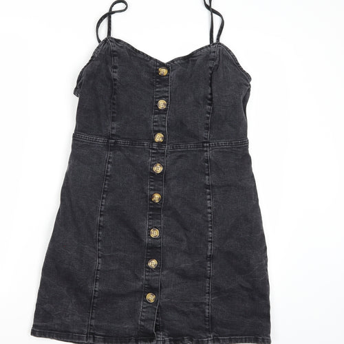 Denim Co. Womens Black Striped Denim A-Line  Size 14