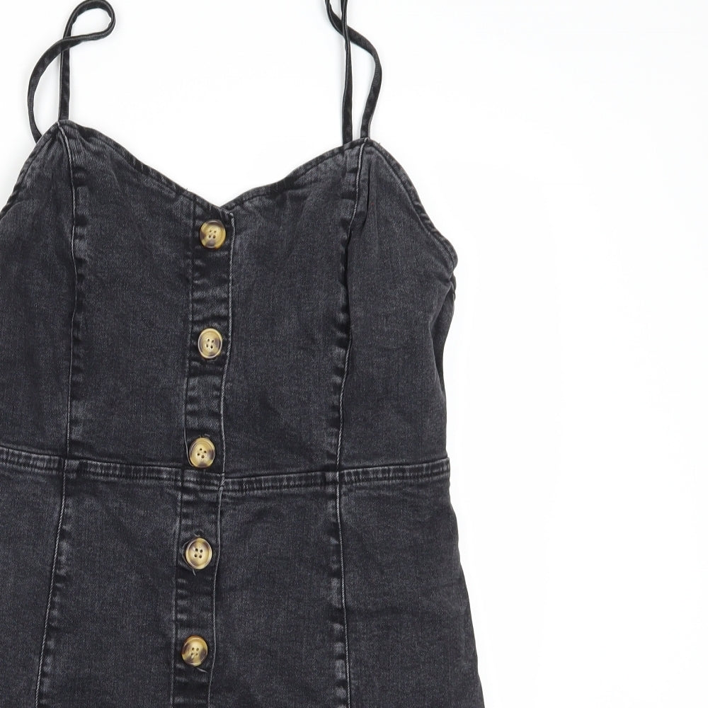 Denim Co. Womens Black Striped Denim A-Line  Size 14
