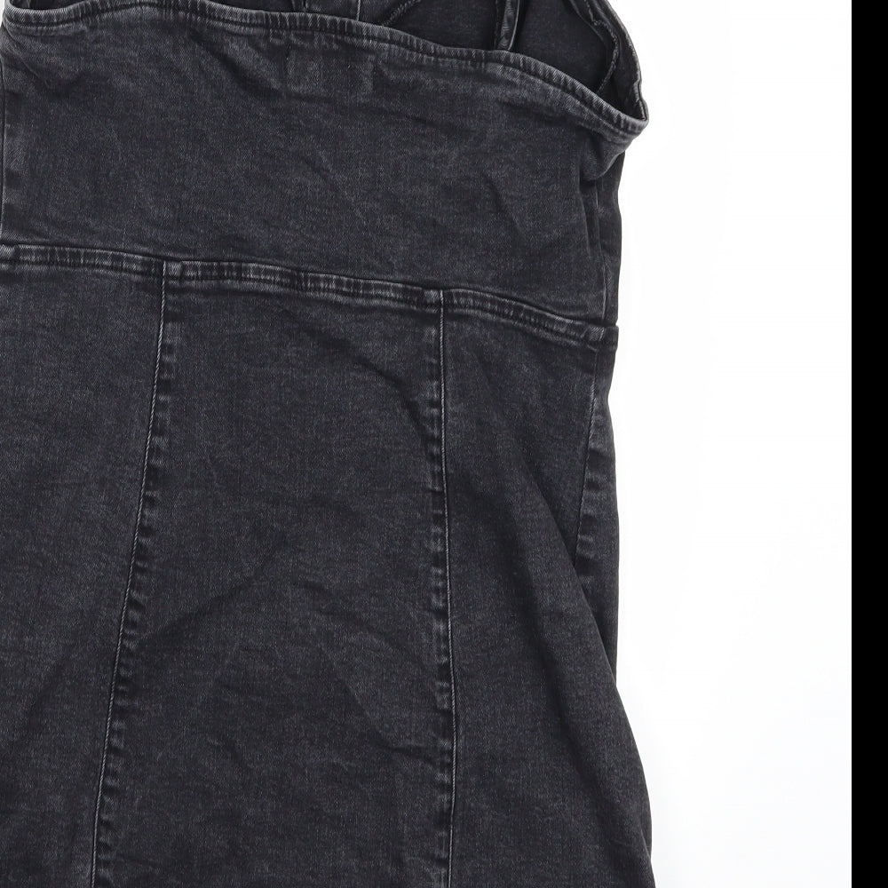 Denim Co. Womens Black Striped Denim A-Line  Size 14