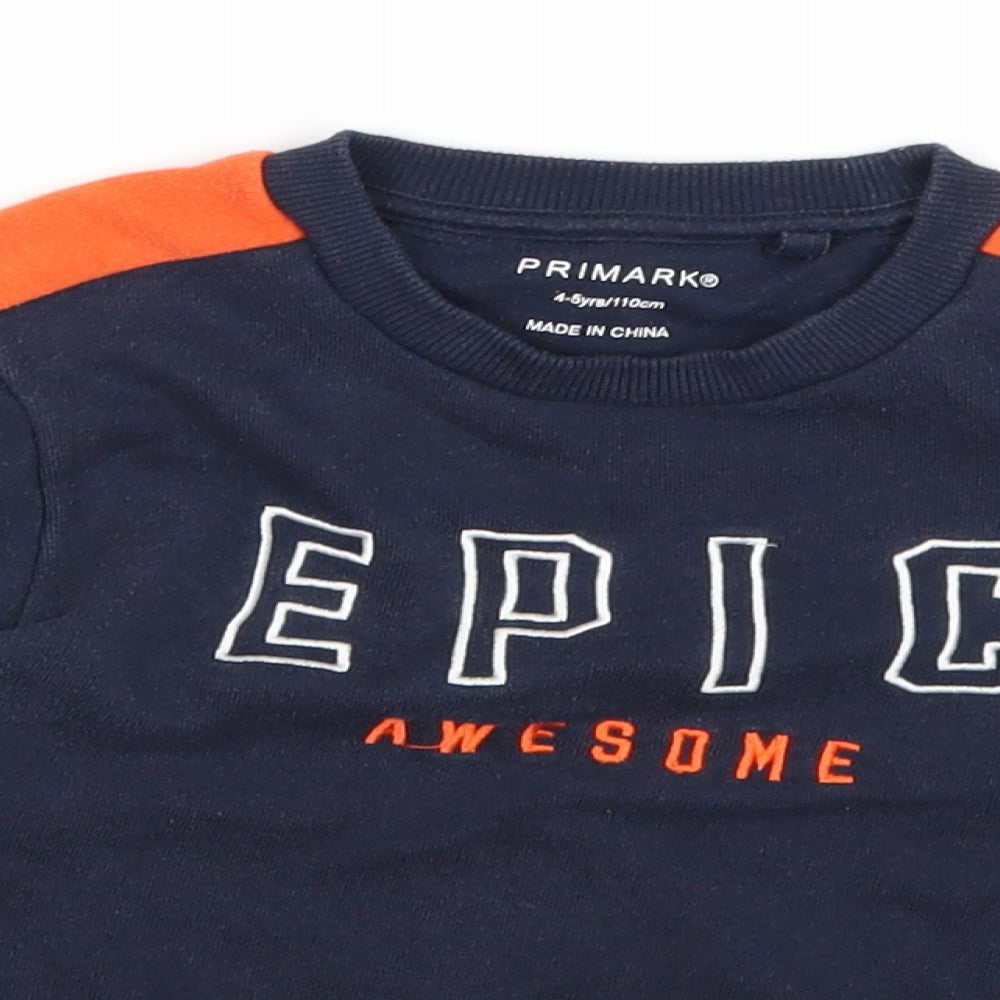 Primark Boys Blue  Jersey Pullover Sweatshirt Size 4-5 Years