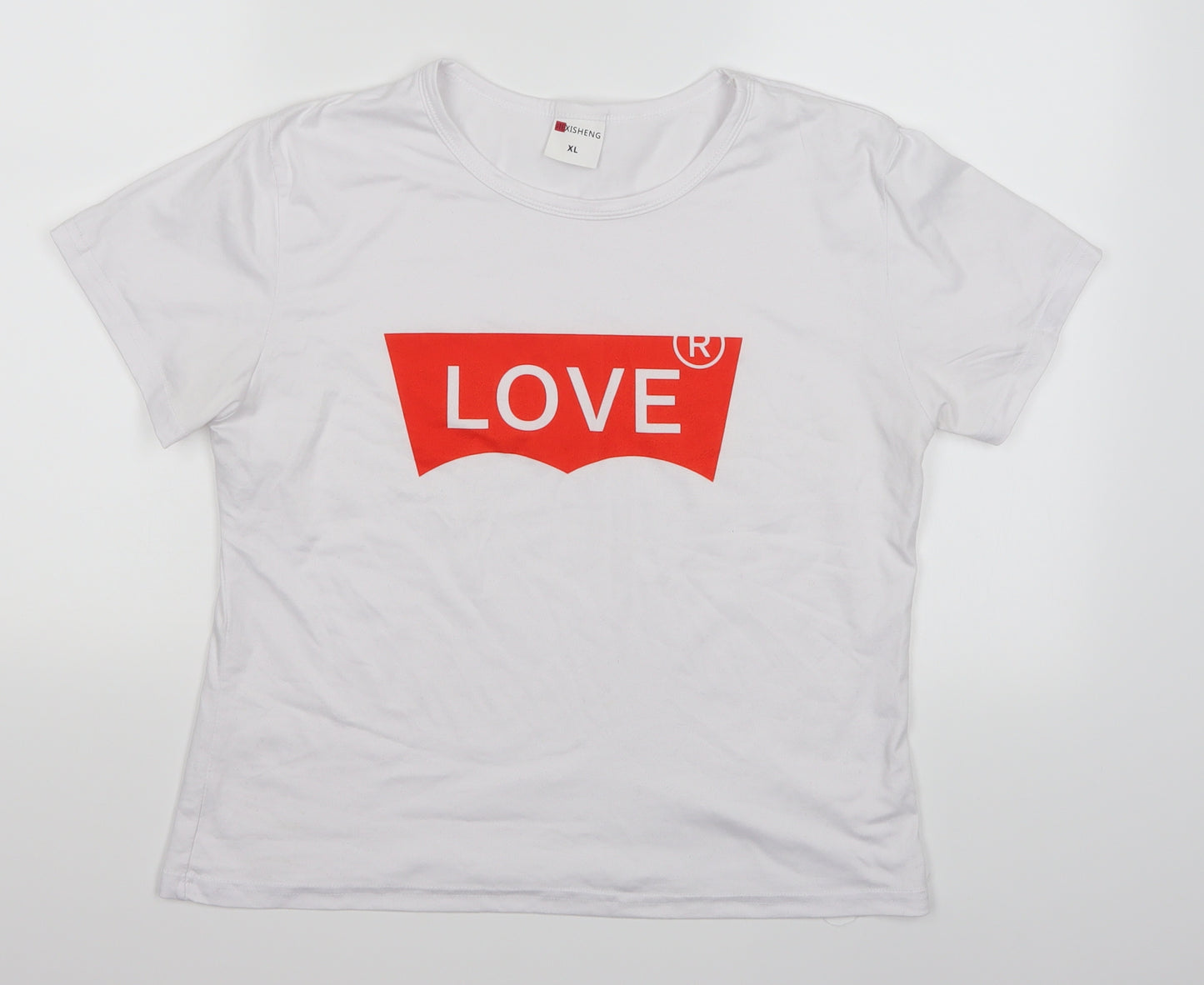 JIEXISHENG Womens White   Basic T-Shirt Size XL  - Love