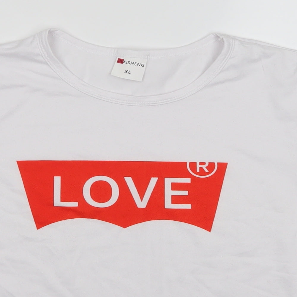 JIEXISHENG Womens White   Basic T-Shirt Size XL  - Love