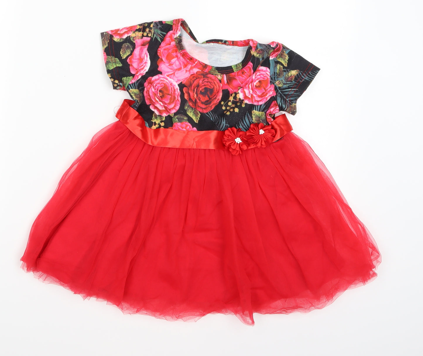 Preworn Girls Black Floral  Tutu Dress  Size 3-4 Years