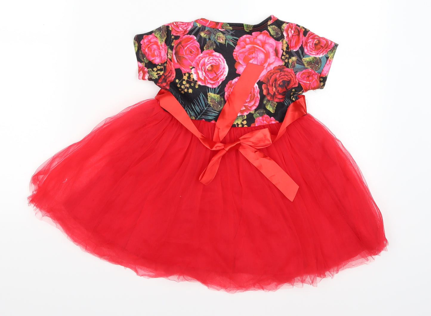 Preworn Girls Black Floral  Tutu Dress  Size 3-4 Years