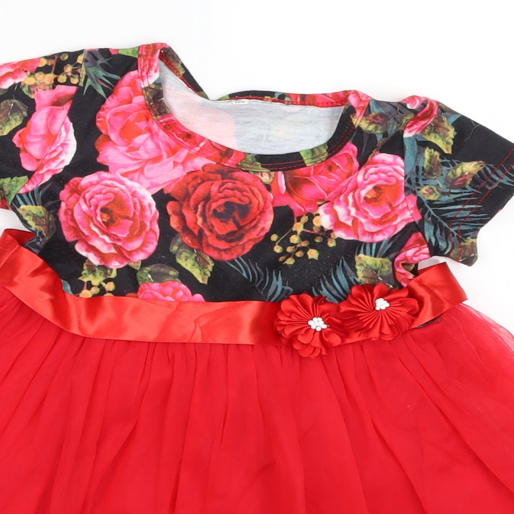 Preworn Girls Black Floral  Tutu Dress  Size 3-4 Years