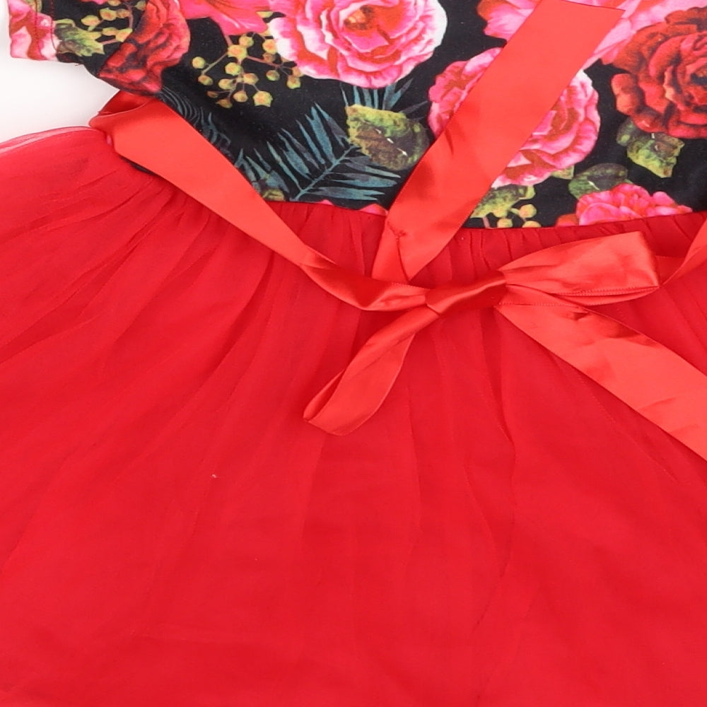 Preworn Girls Black Floral  Tutu Dress  Size 3-4 Years