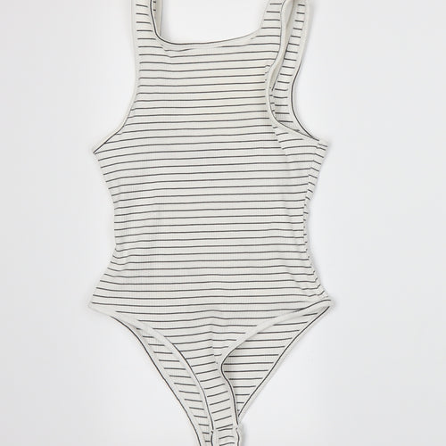 New Look Womens White Striped  Bodysuit One-Piece Size 8