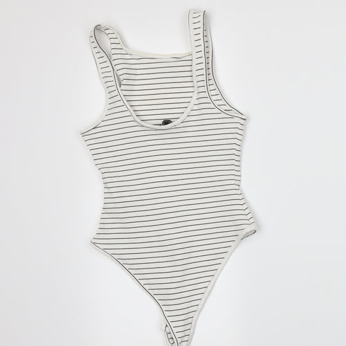 New Look Womens White Striped  Bodysuit One-Piece Size 8