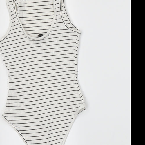New Look Womens White Striped  Bodysuit One-Piece Size 8