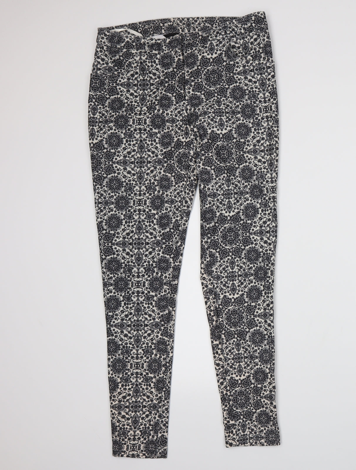 New Look Womens Black Floral  Trousers  Size 10 L27 in