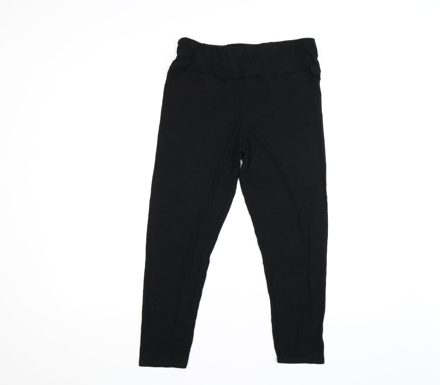 Boohoo Womens Black  Ramie Cropped Leggings Size 16 L21 in