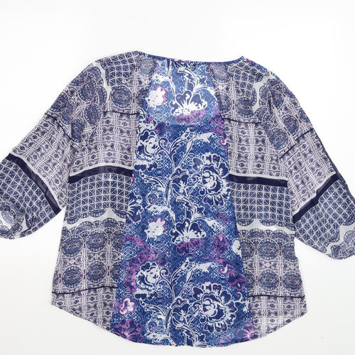Figueroa & Flower Womens Blue Floral Chiffon Basic Blouse Size M