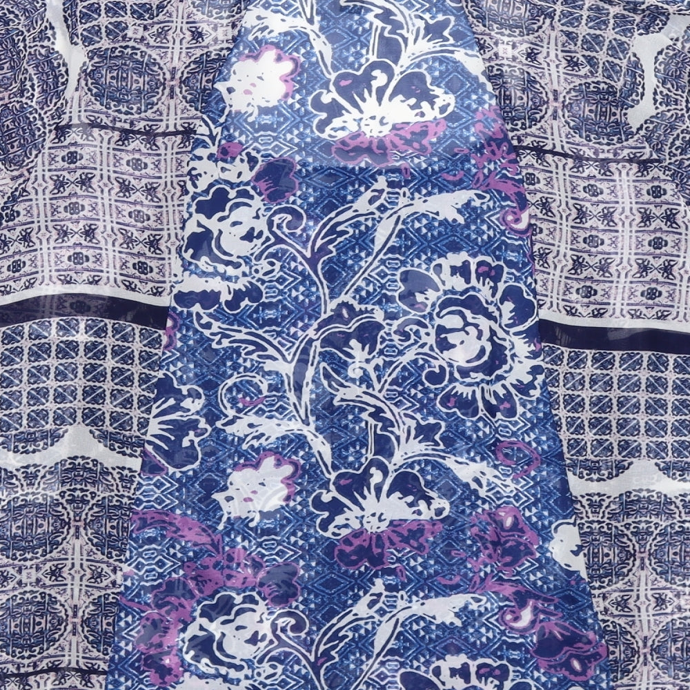Figueroa & Flower Womens Blue Floral Chiffon Basic Blouse Size M
