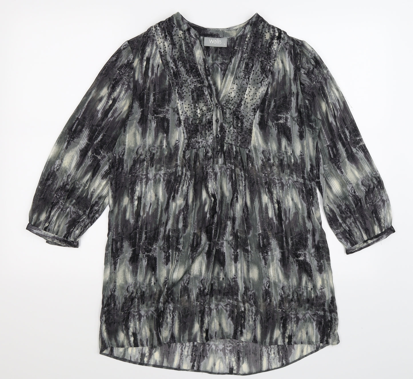 Wallis Womens Grey Striped Chiffon Tunic Blouse Size S