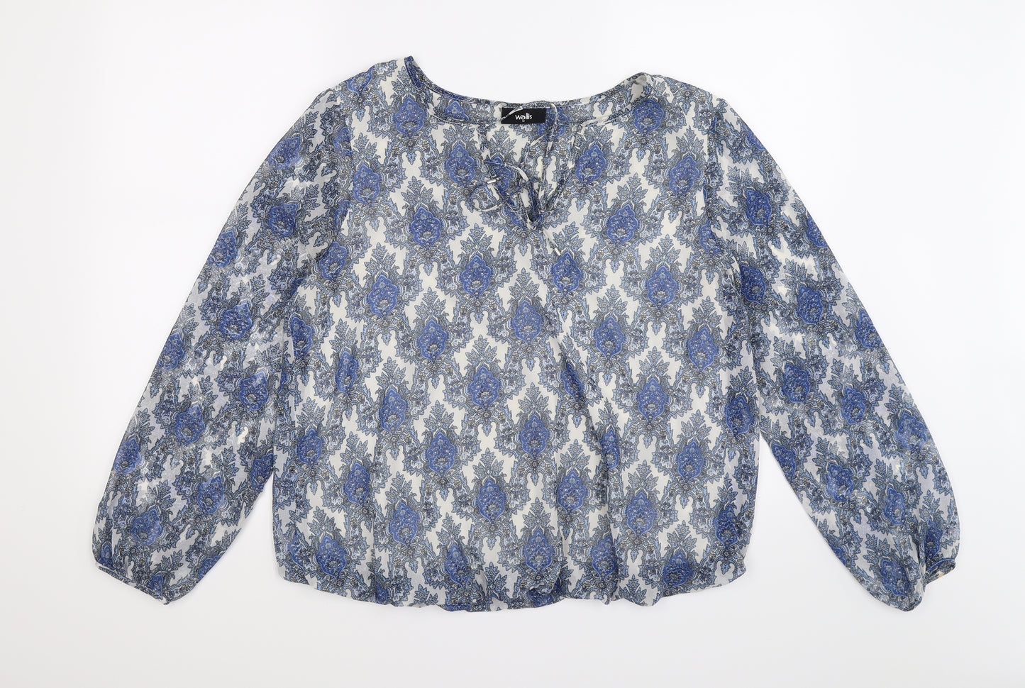 Wallis Womens Blue Floral Chiffon Tunic Blouse Size M