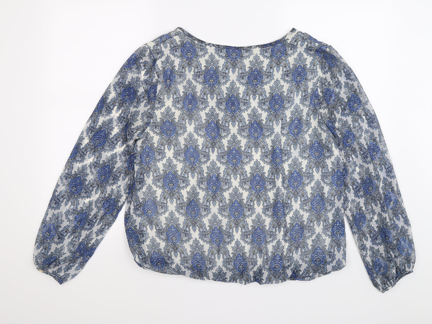 Wallis Womens Blue Floral Chiffon Tunic Blouse Size M