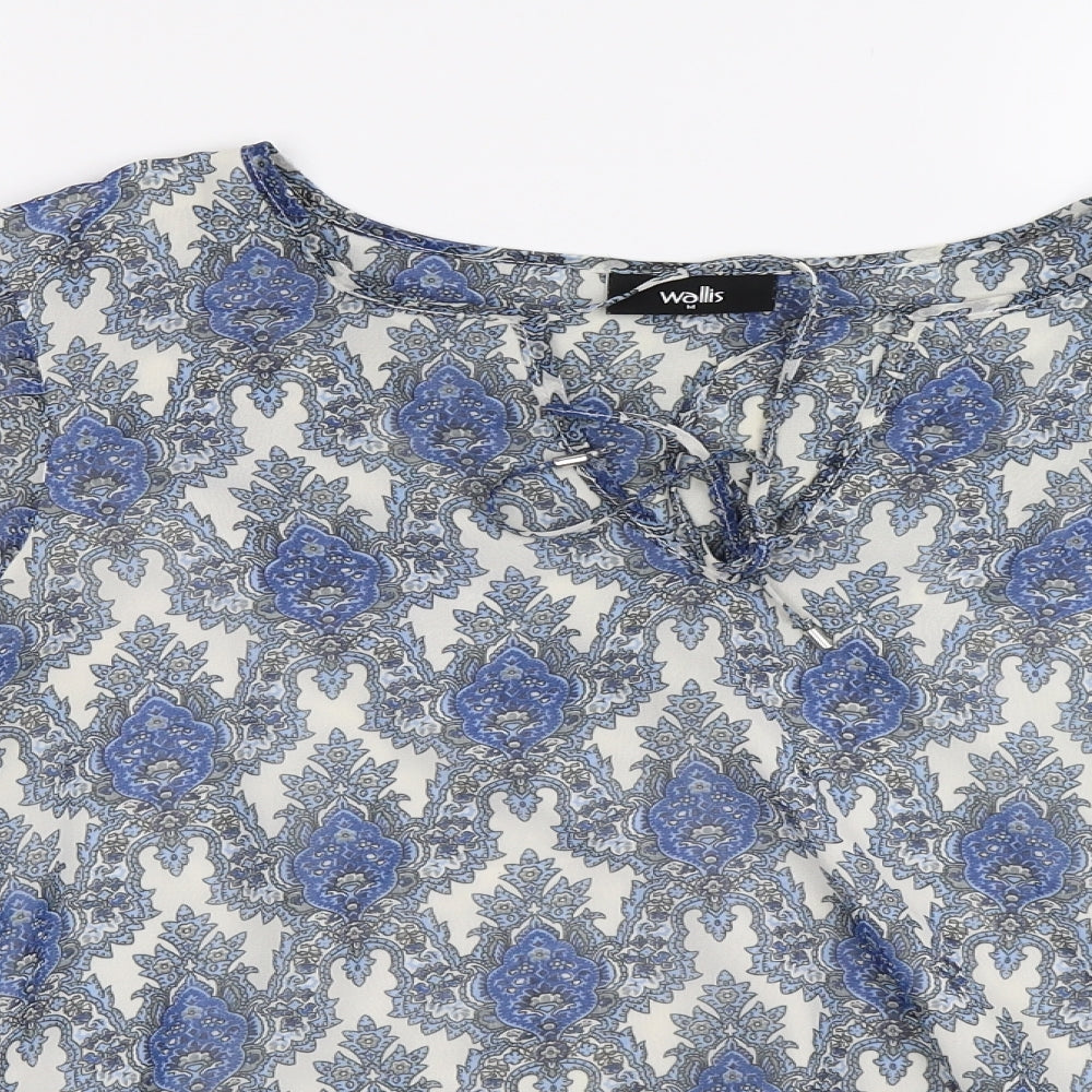 Wallis Womens Blue Floral Chiffon Tunic Blouse Size M
